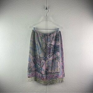 Poleci l 8 Boho Silk Paisley Drawstring Waist Beaded Fringe Side Split Hem Skirt